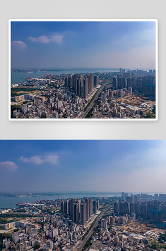 广东湛江广州湾高楼建筑航拍摄影
