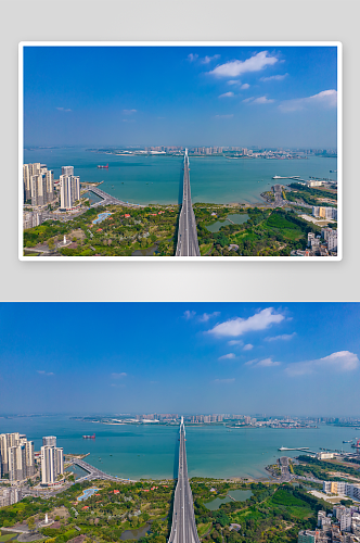 广东湛江广州湾大桥及周边建筑航拍摄影