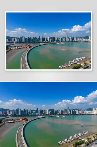 广东珠海日月贝大剧院海边风光航拍摄影图
