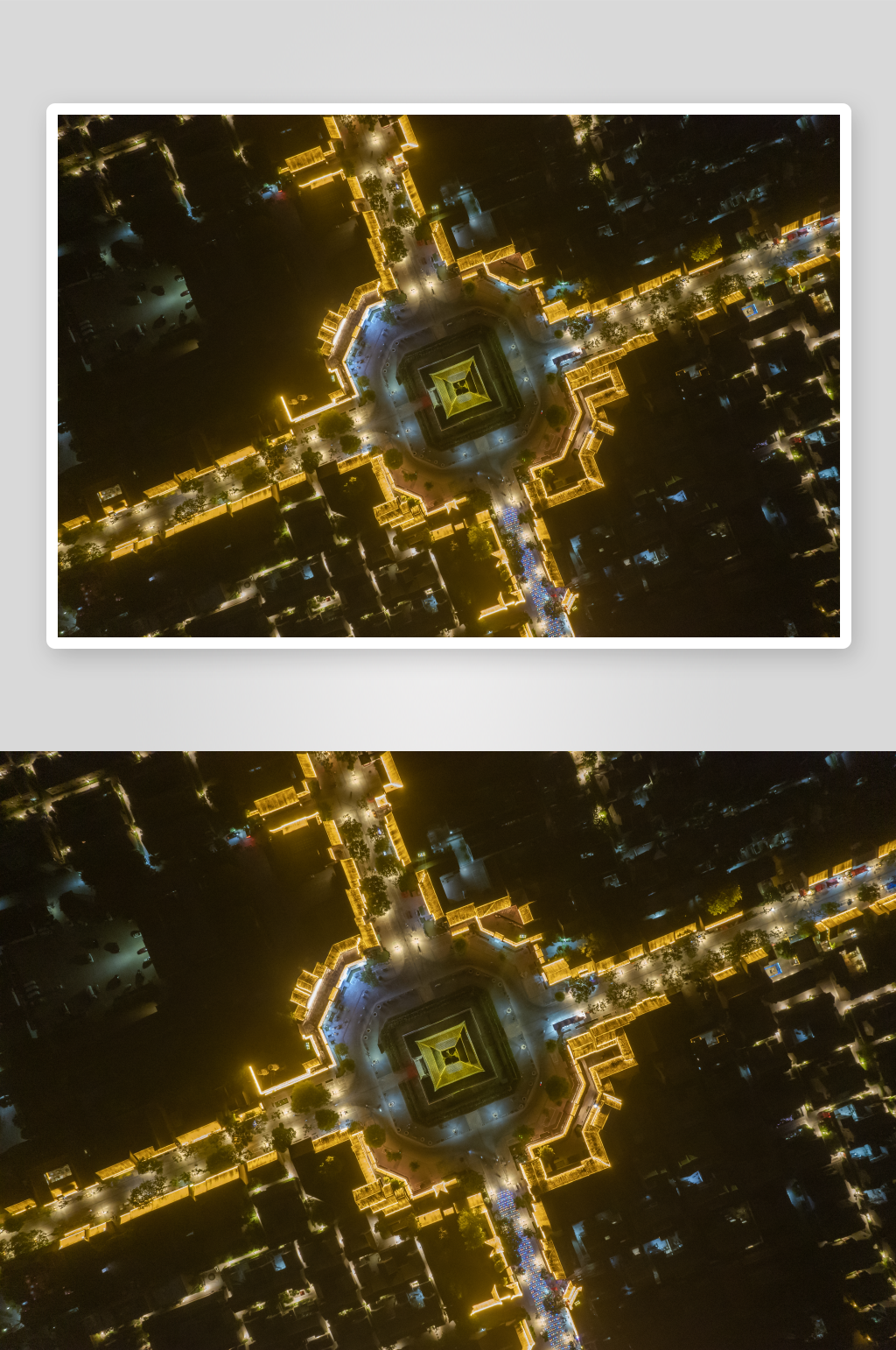 山东聊城鼓楼夜景灯光素材