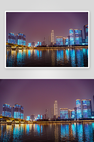 湖南长沙湘江橘子洲城市夜景灯光摄影图