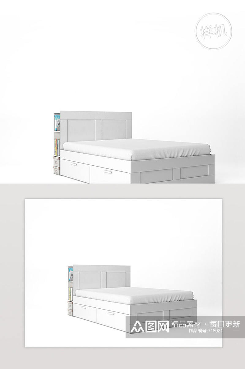 空床与白色床垫模型Psd素材