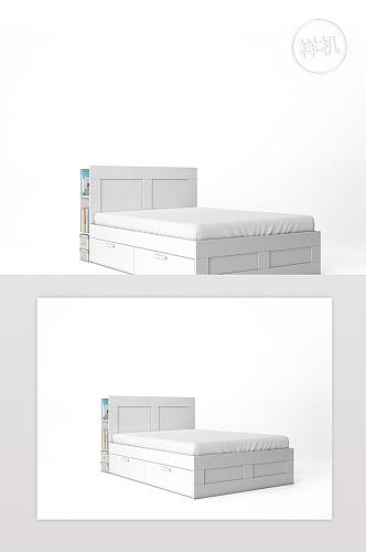 空床与白色床垫模型Psd