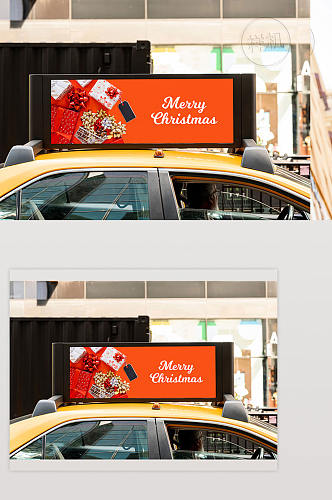 出租车门上的圣诞广告牌