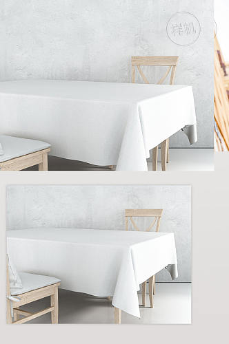 空餐桌模型与白布和木椅子样机