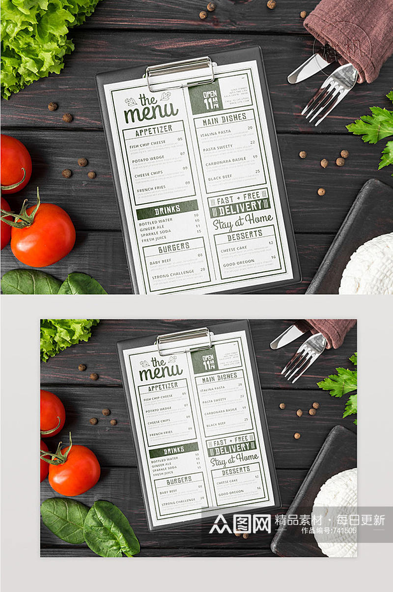带餐具和西红柿的菜单顶视图Psd素材