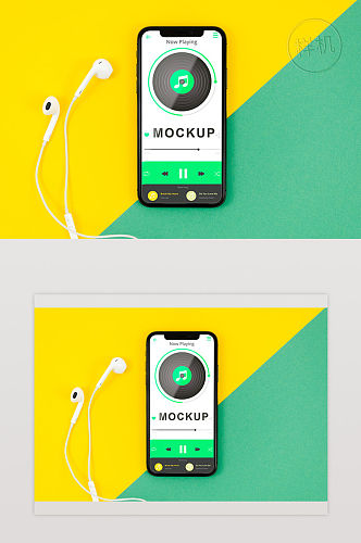 顶视图手机模型与耳机热点素材