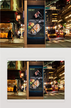 寿司广告牌模型在夜间Ps