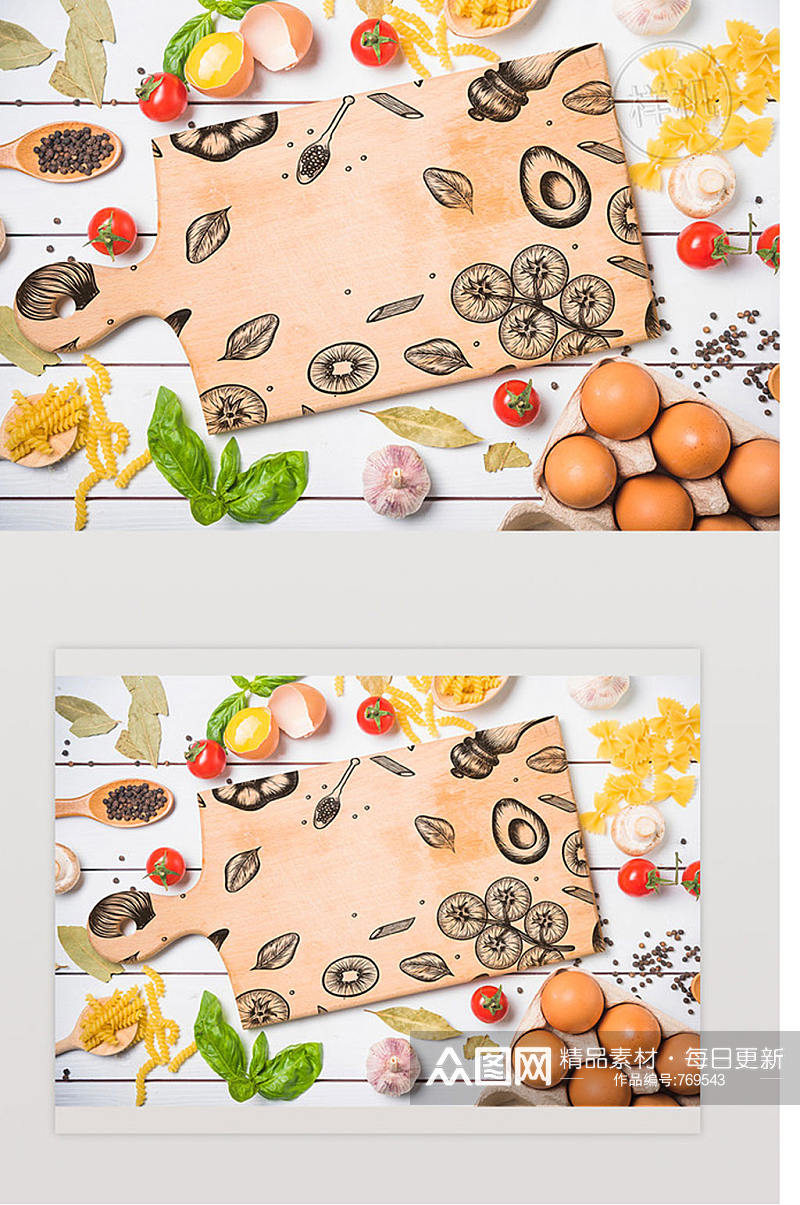 木板模型与健康食品概念Psd素材