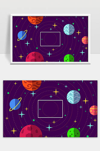 平面设计的彩色行星背景和恒星矢量