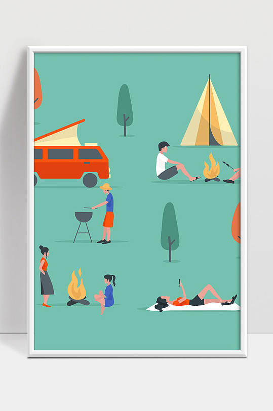 人们露营收集平面设计矢量插画