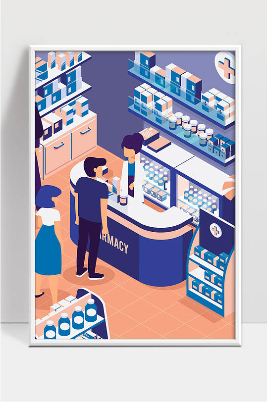 超市导视收银台卡通商务办公生活场景素材立即下载原创服务台cad详图