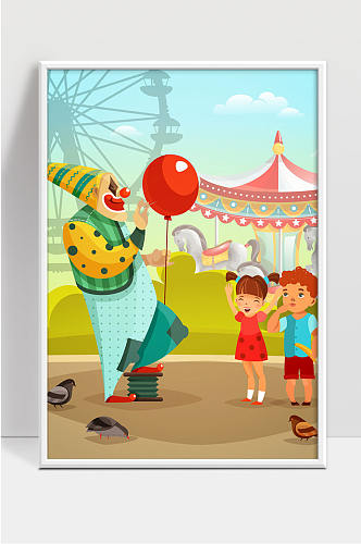 游乐园马戏团小丑平面插图矢量