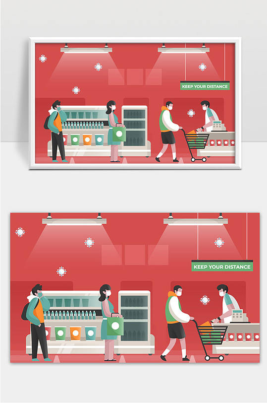孟菲斯风格超市购物模板矢量插画