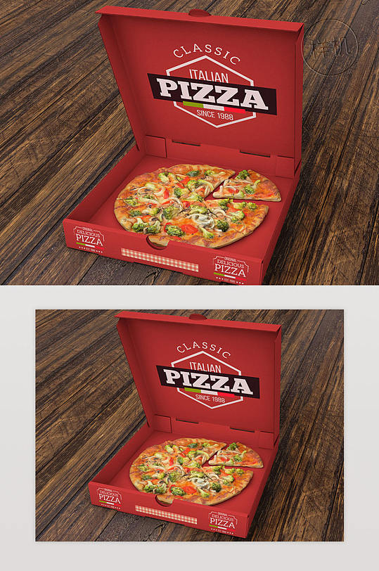 打开披萨盒模型Psd样机