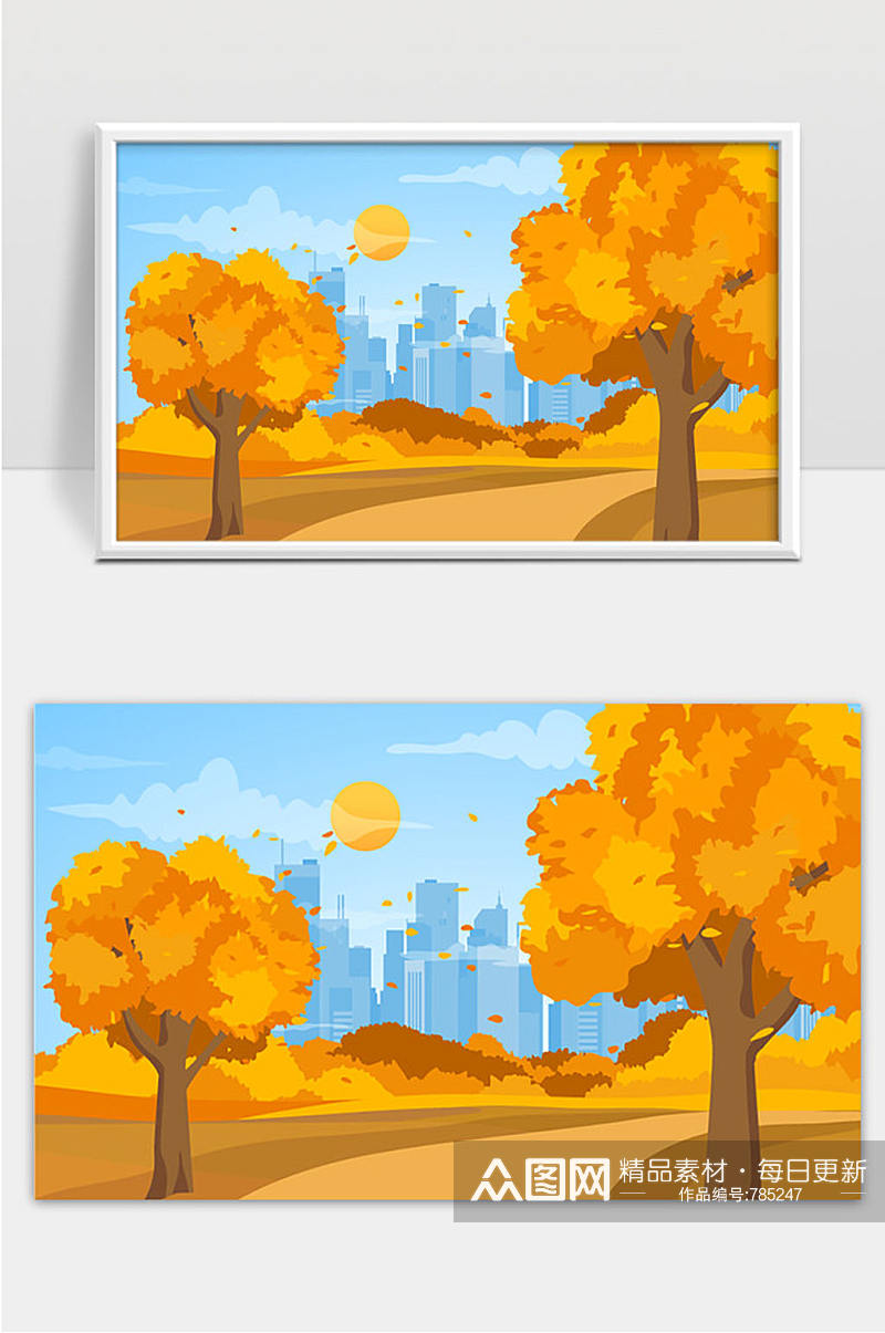 平面设计秋季背景与树叶矢量素材