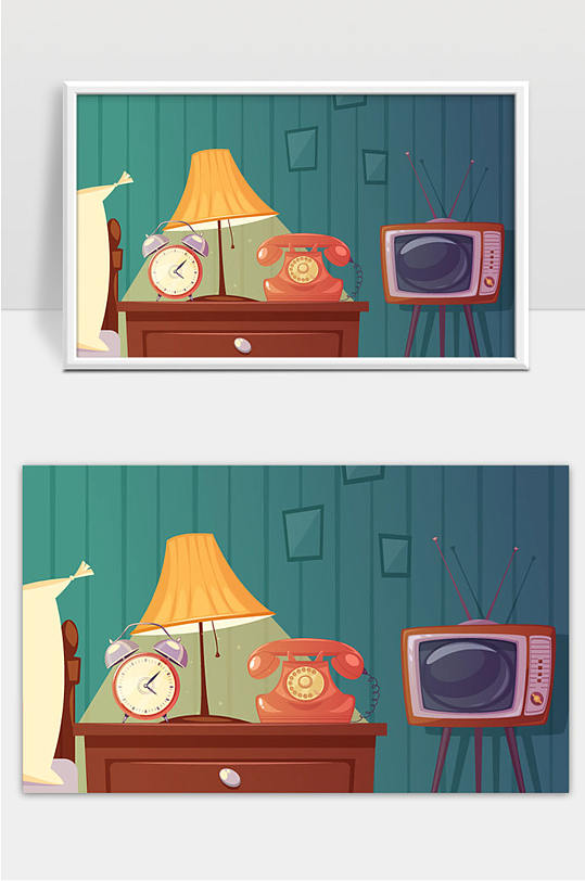 复古小工具卡通组合闹钟电话电视灯床头柜