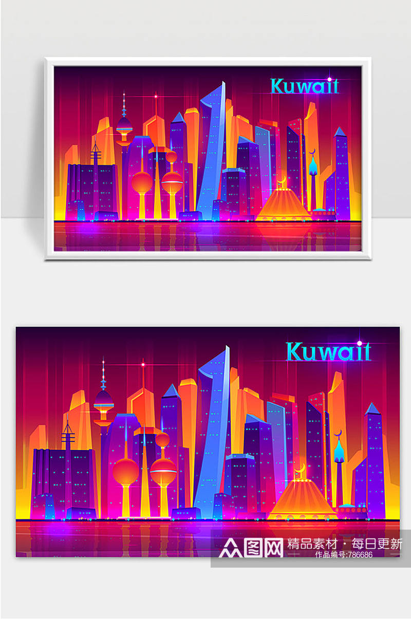 科威特都市夜生活卡通banner模板素材