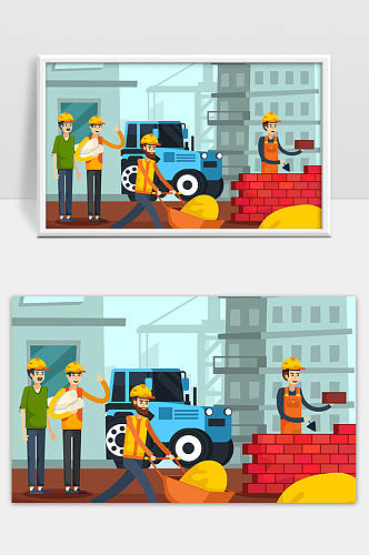 建筑工人字符平面海报矢量9