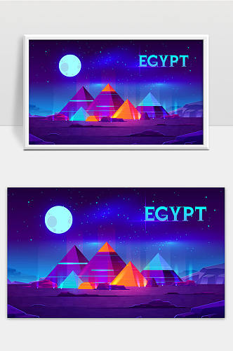 吉萨高原近景与埃及法老金字塔复合照明矢