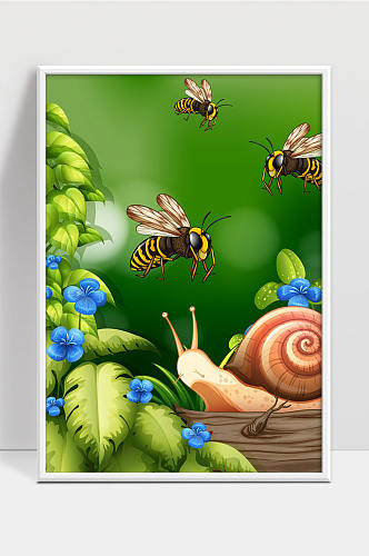 自然场景与蜜蜂和蜗牛无媒介虫子图片大全大图