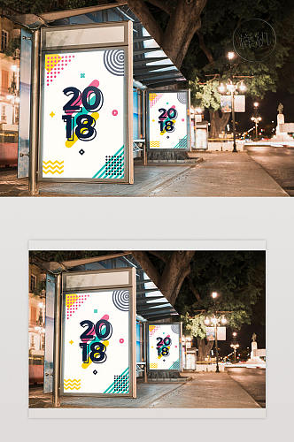 公交车站广告牌模型在城市夜间屏蔽