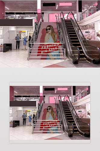 商场楼梯广告贴图样机