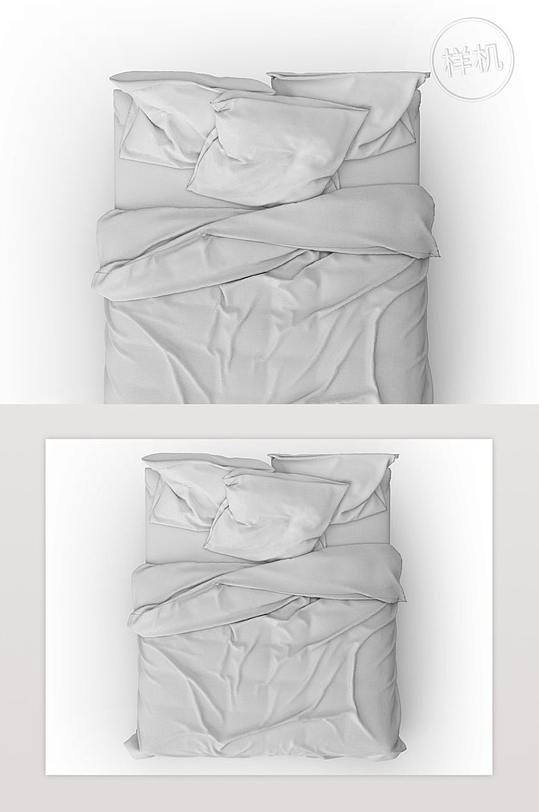 床模型与白色床单和枕头Psd