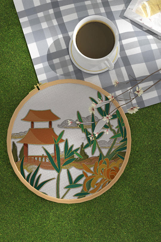 原创清新场景刺绣logo样机