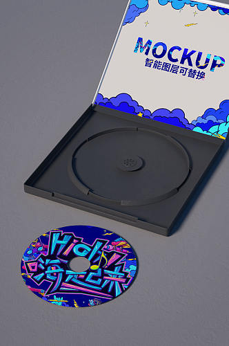 原创3D带盒CD封面光盘面样机