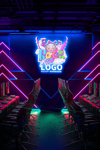 原创3D网吧电竞场景LOGO样机