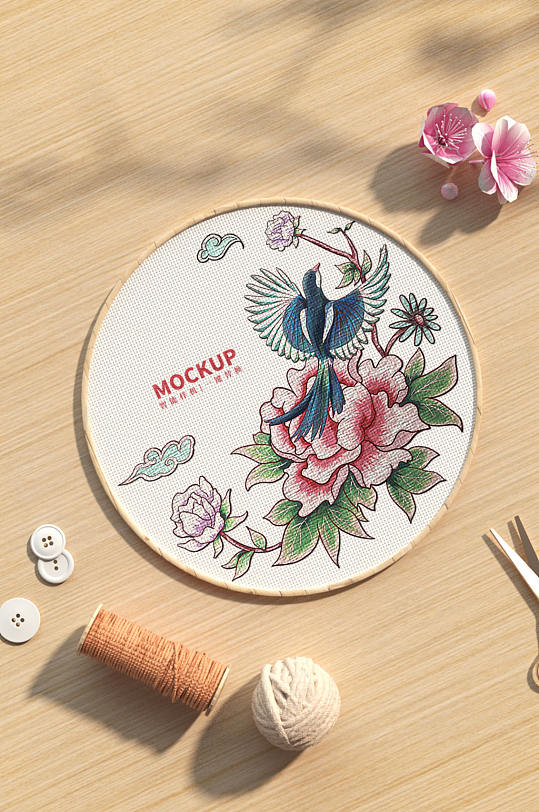 原创3d清新场景刺绣样机