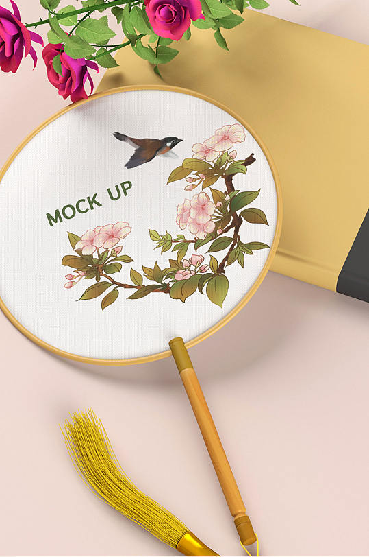 原创3d扇子团扇样机