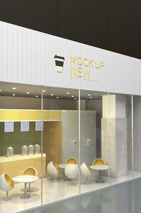 原创3d奶茶店门头样机-众图网