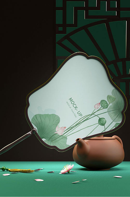 原创3d扇子团扇样机