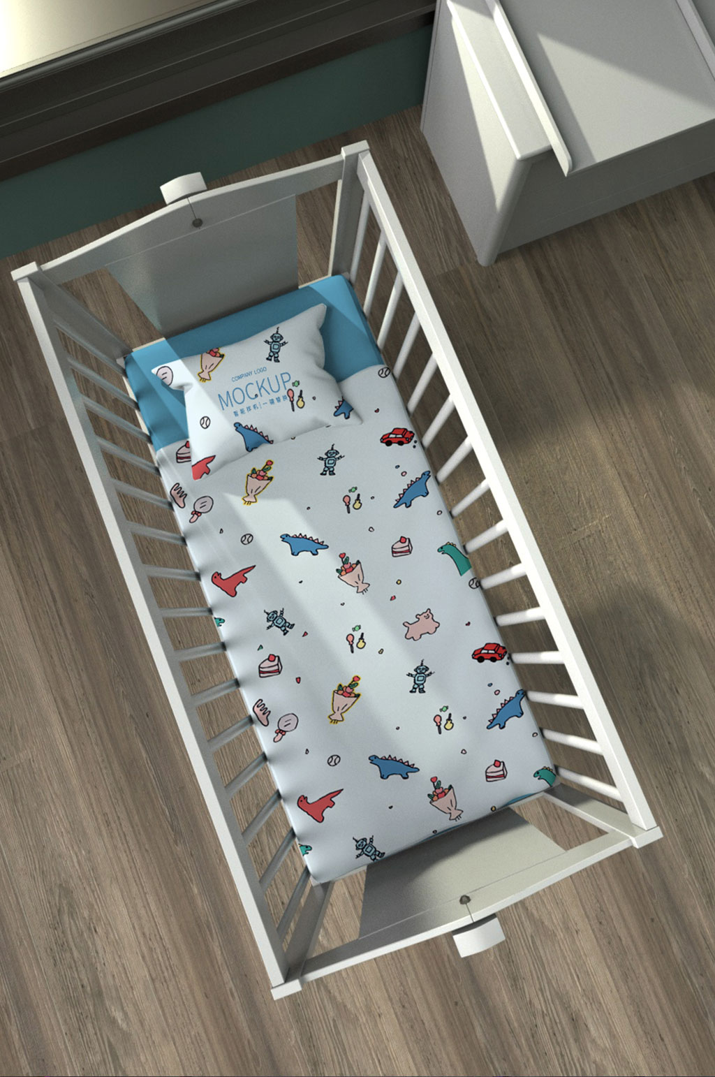 原创3D模型婴儿床上用品家居场景样机素材