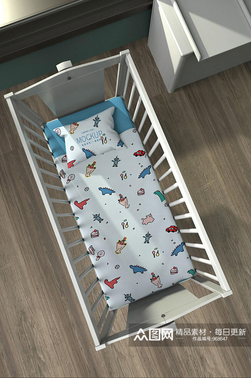 原创3D模型婴儿床上用品家居场景样机素材