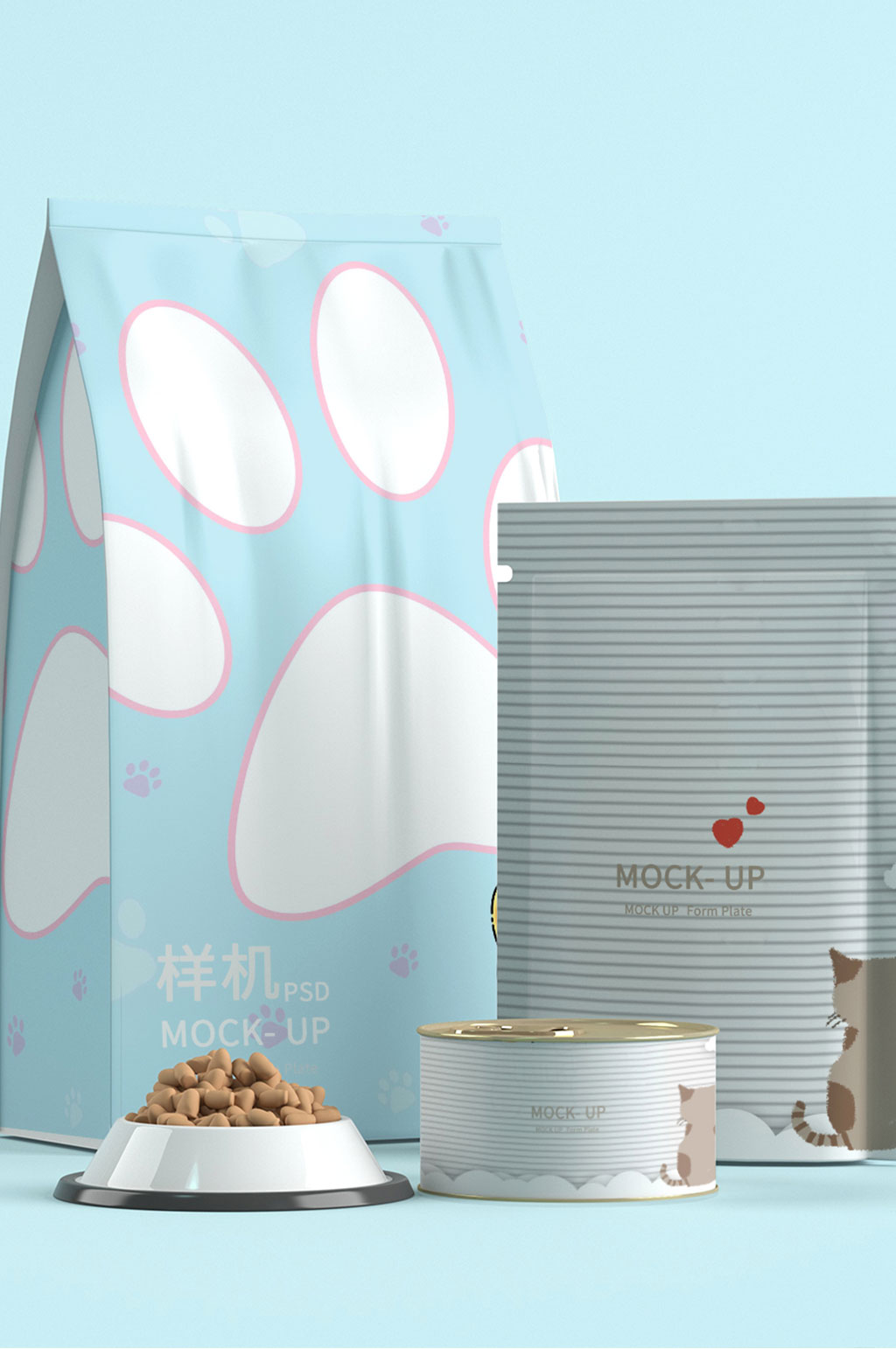 原创3D猫狗粮宠物用品样机素材