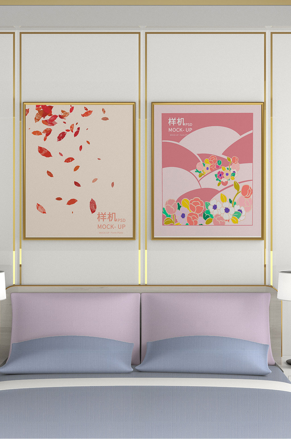 原创3D卧室装饰画样机素材