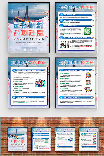 简约风武汉解封的八个问题内容型系列海报
