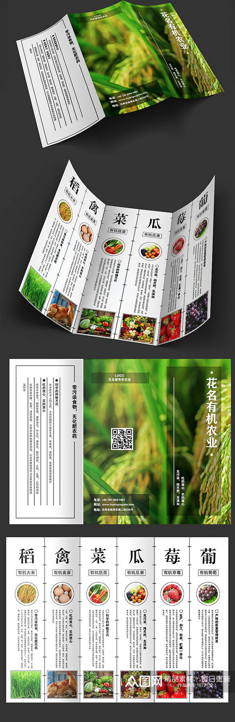 中式农业三折页设计素材