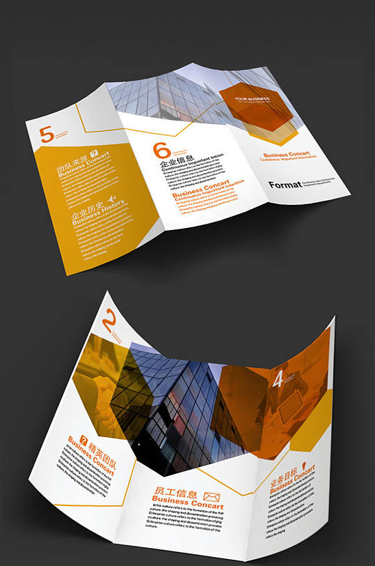 橙色现代几何高端企业折页