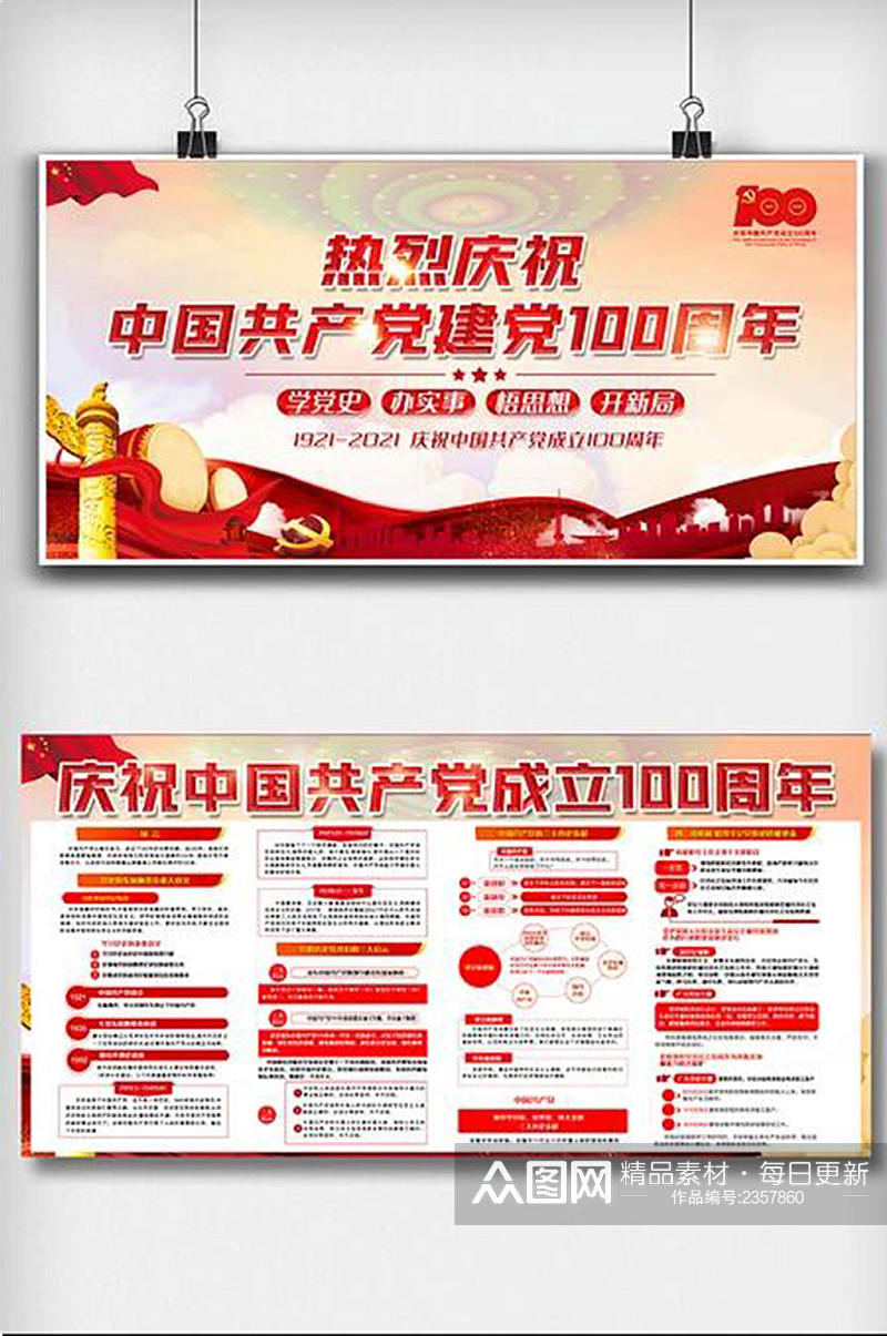 热烈庆祝中国共产党建党100周年展板素材