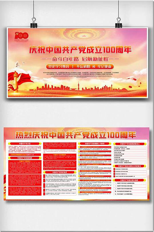 红色中国共产党成立100周年展板