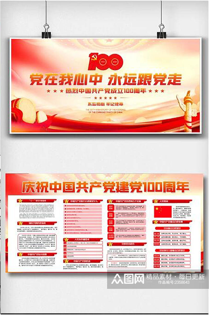 中国共产党建党100周年内容双面展板素材