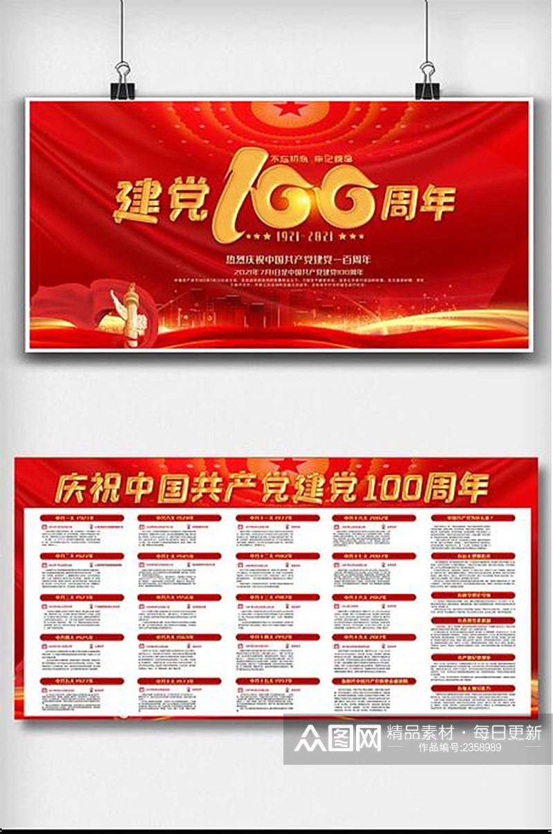 红色喜庆建党100周年内容宣传栏展板素材