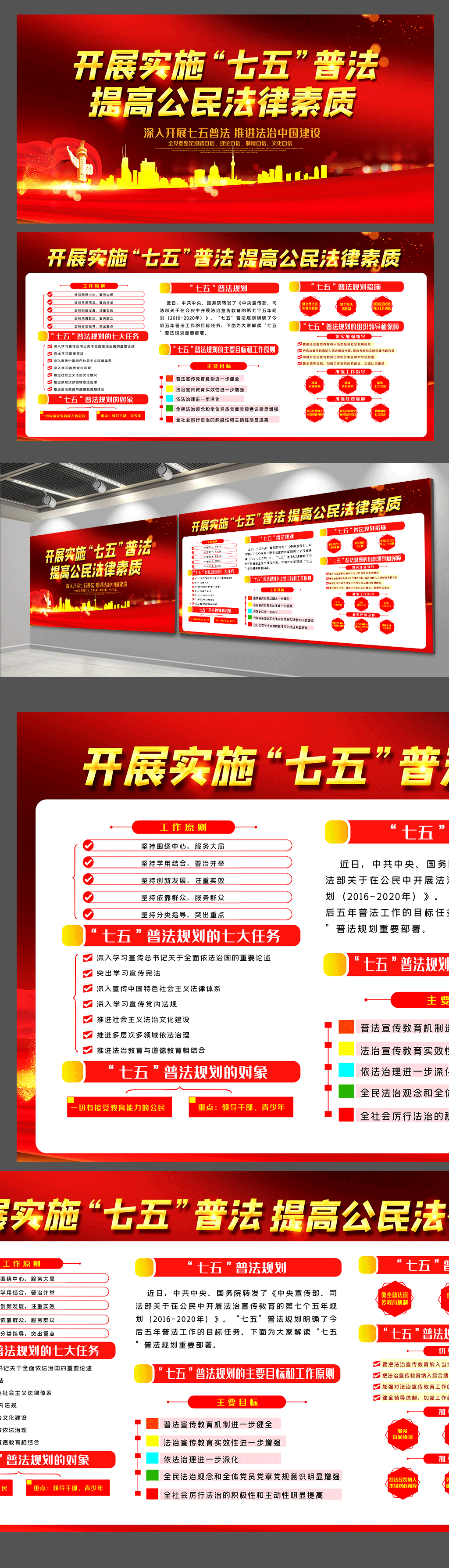 红色大气开展实施七五普法知识展板素材