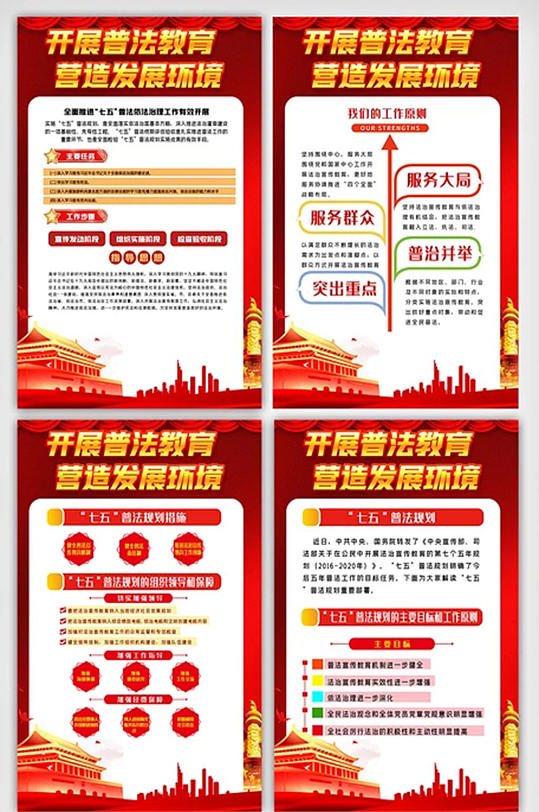 红色大气创意七五普法知识挂画展板