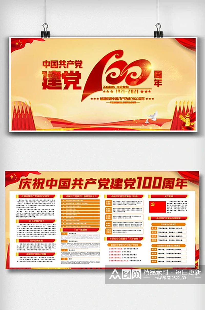中国共产党建党100周年内容双面展板素材