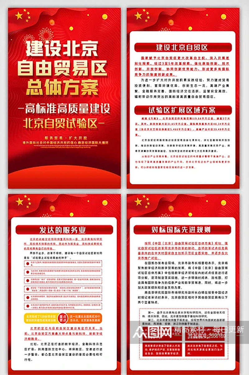 红色喜庆建设北京自由贸易区内容展板素材